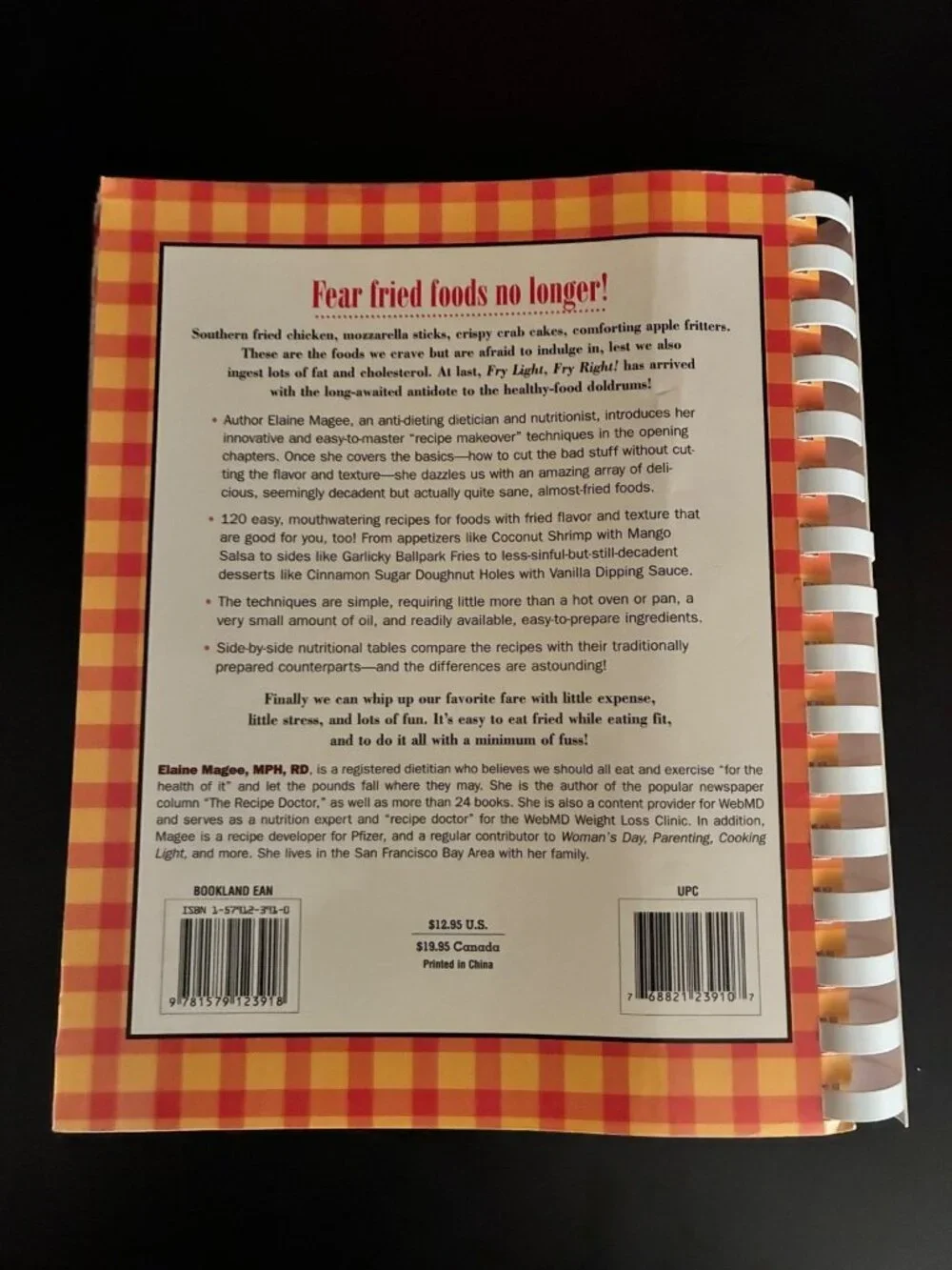 Fry Light Fry Right Cookbook Elaine Magee MPH RD Spiral Bound Healthy Frying